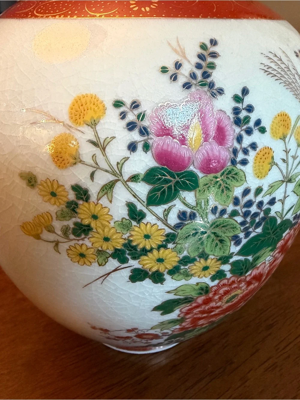 Vintage Satsuma Style Floral Ceramic Vase